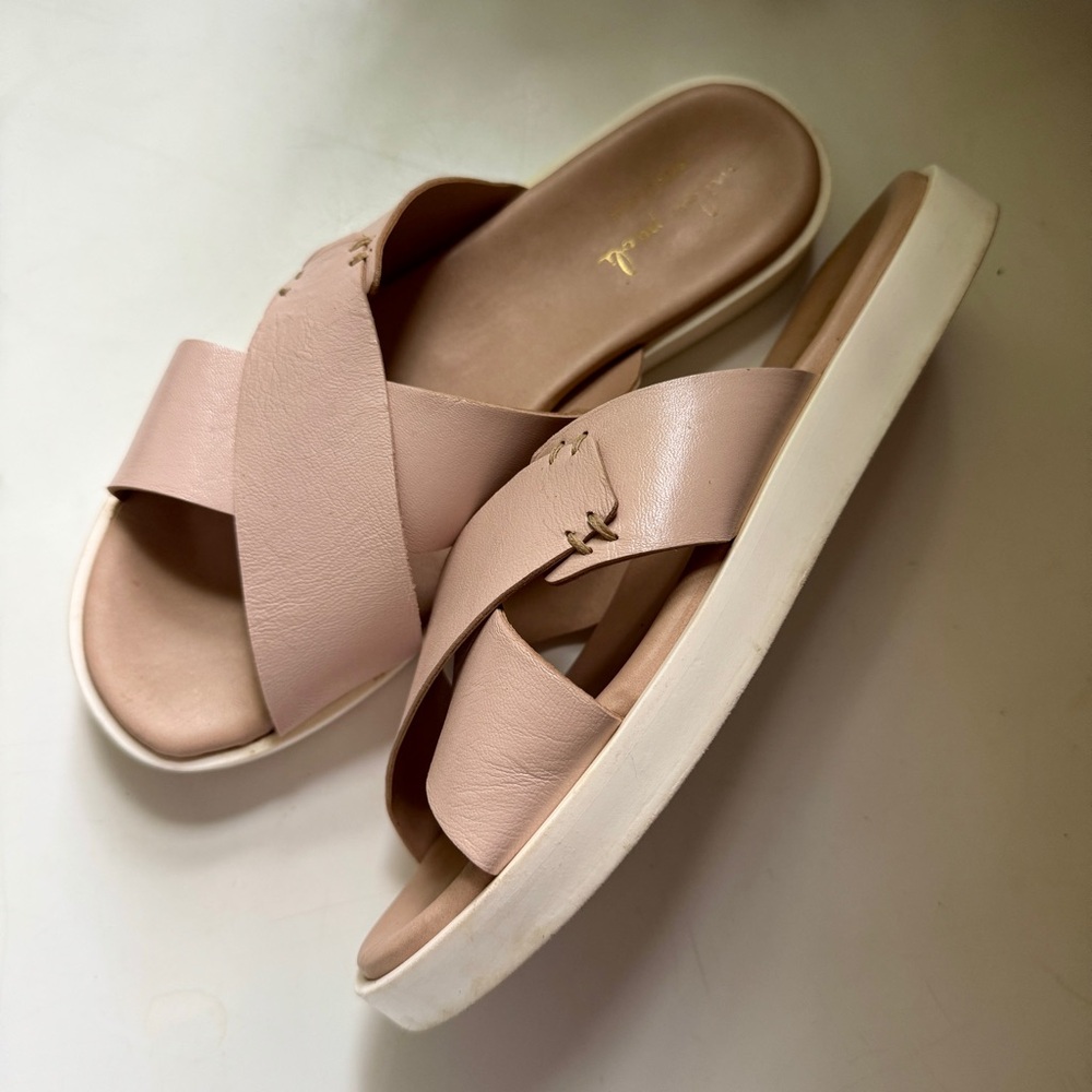 Mila Paoli Pinkish Tan Sandals Modern Minimalist Design - Picture 3 of 5